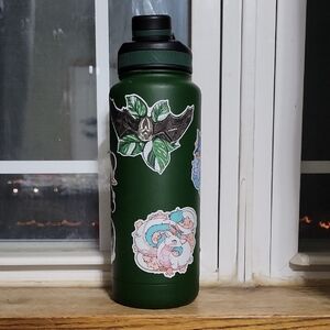 Stylish Forest Green Water Bottle with Stickers